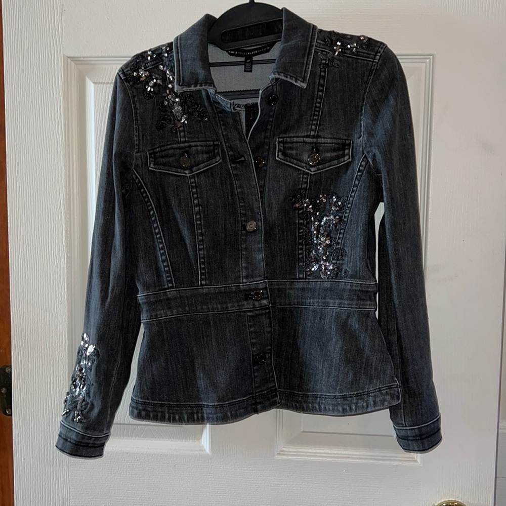 WHBM Washed black denim embellished jean jacket